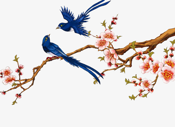 梅花树枝上的喜鹊免抠