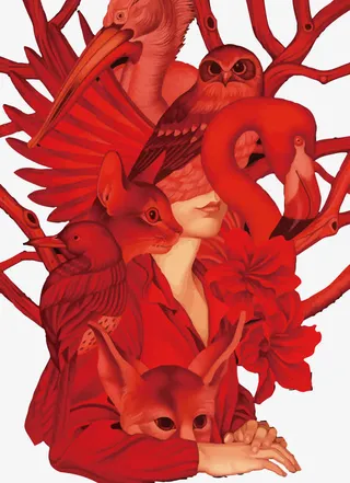 矢量红色鸟与人免抠