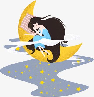 你好晚安睡觉插画人物设计免抠