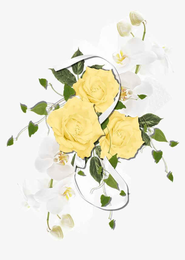 手绘黄色的花 白色的花 PNG免抠