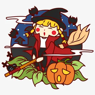 万圣节小魔女与南瓜怪免抠