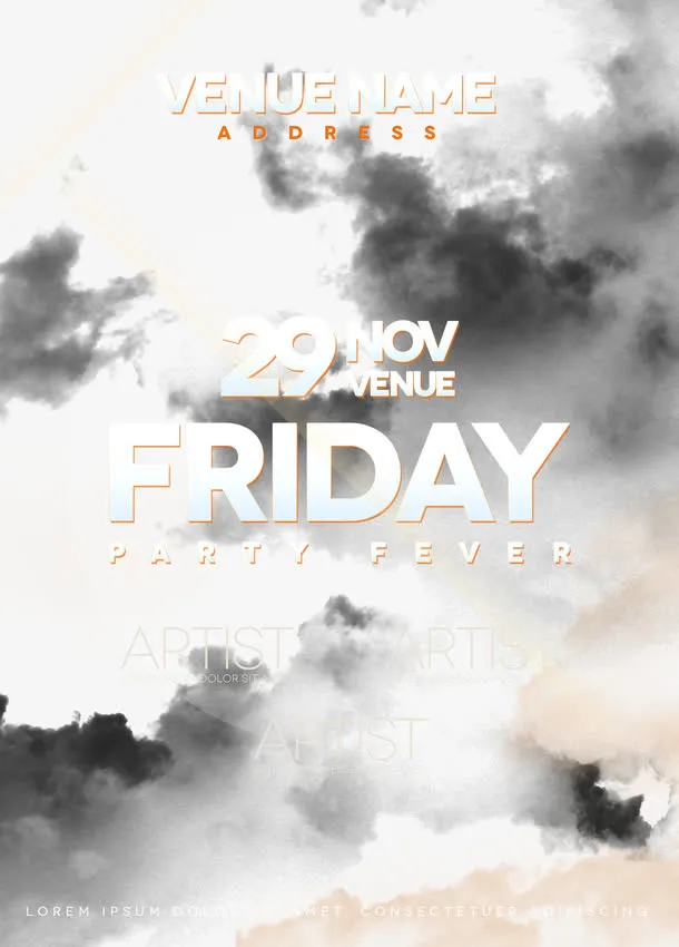 烟雾效果三种配色海报免抠