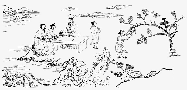 古典场景手绘免抠