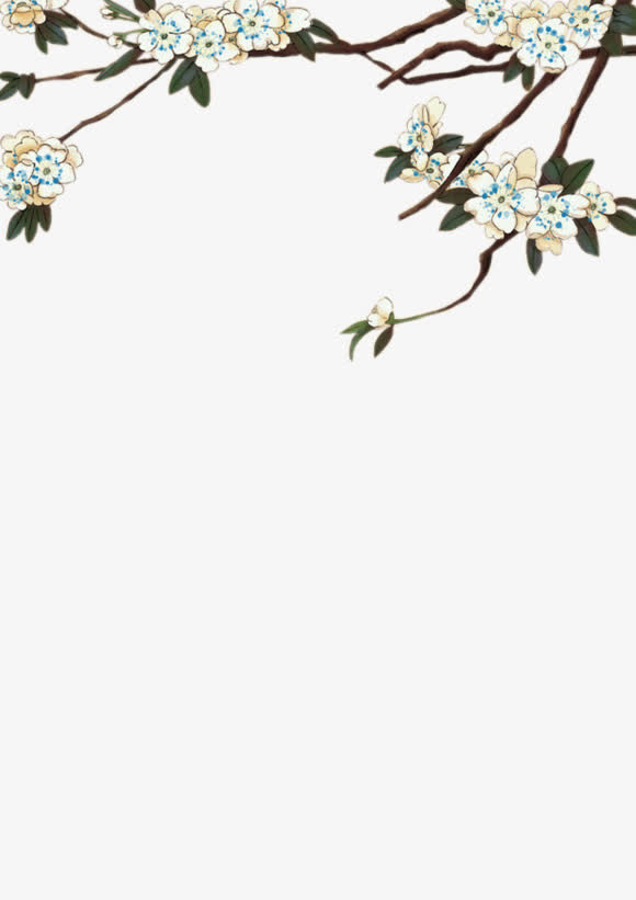 手绘桃花黑色花枝桃树枝免抠