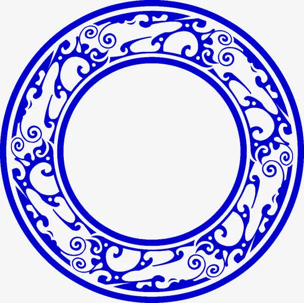 蓝色中国风花纹边框纹理免抠