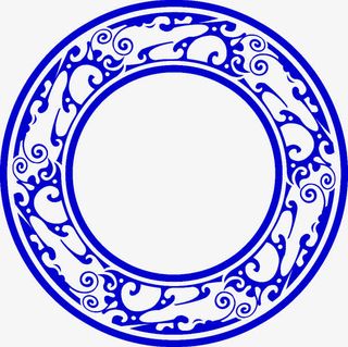 蓝色中国风花纹边框纹理免抠