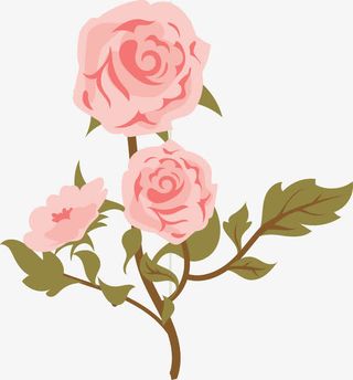 手绘复古粉色山茶花免抠