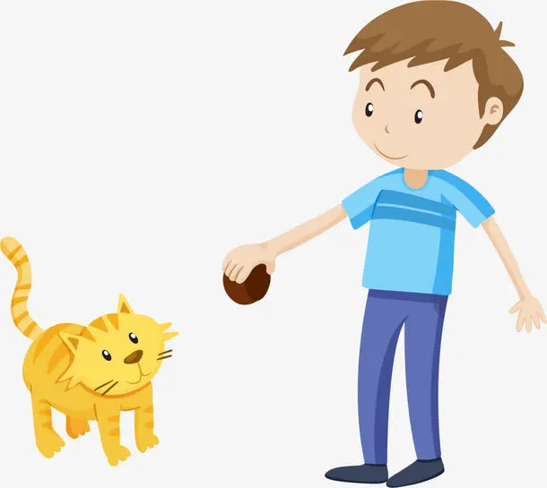 男孩和猫咪免抠