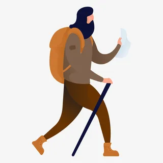 卡通夸张徒步登山男子人物插画免抠