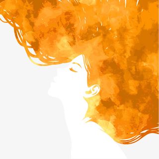 水彩女子侧脸头发免抠