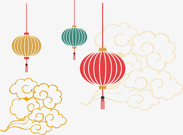 简约中式祥云灯笼免抠