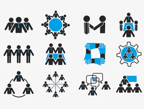 矢量卡通小人团队合作扁平图标免抠标签元素