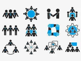 矢量卡通小人团队合作扁平图标免抠标签元素