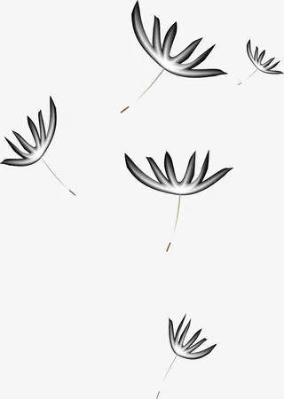 黑色简约飞絮植物免抠