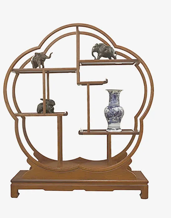 花型木质博古架免抠