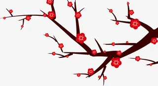 红色手绘梅花卡通效果免抠