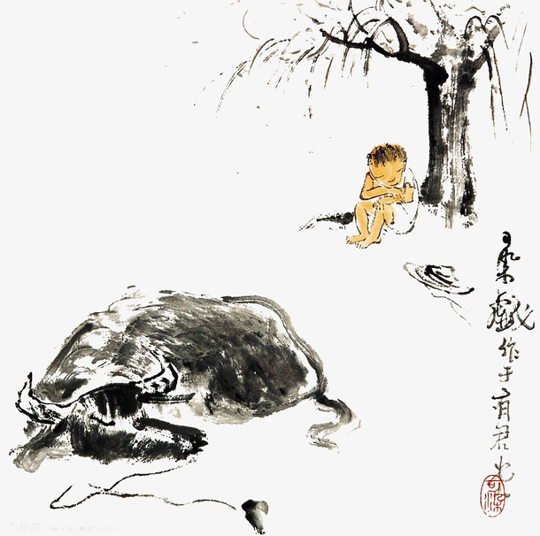 牛中国风水墨素材免抠