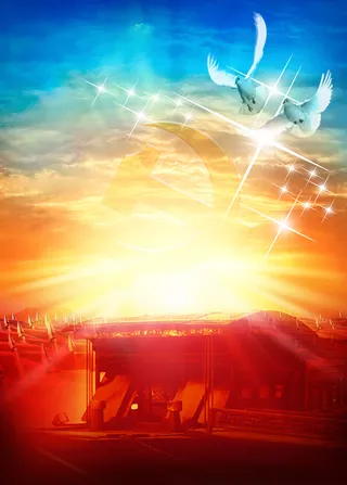 日出时启程的红船背景素材高清