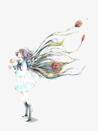 手绘唯美森林系女孩免抠