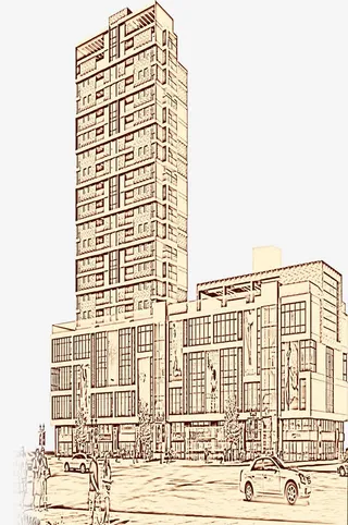 手绘风格高清创意城市楼房建筑免抠