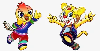 两只穿民族风衣服的小动物免抠