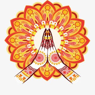 橘黄色宗教花纹合十礼免抠