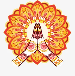 橘黄色宗教花纹合十礼免抠