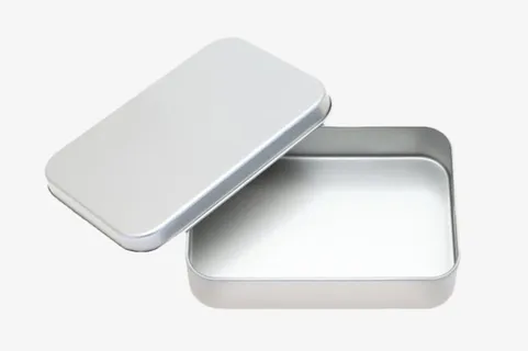 银色揭开盖子的金属盒子实物免抠