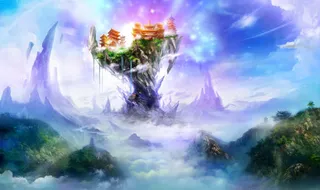 梦幻石柱上的宫殿海报背景