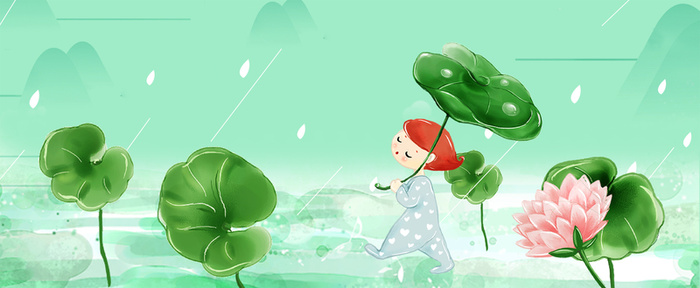 雨水文艺小清新女孩绿色banner高清