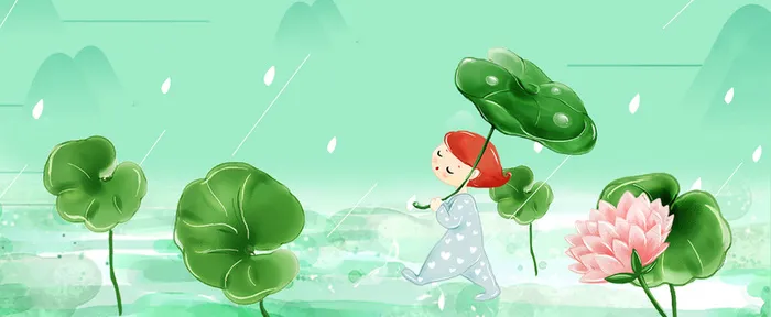 雨水文艺小清新女孩绿色banner高清