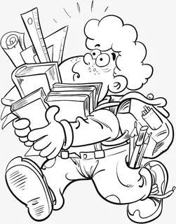 卡通手绘线描背书包跑的小男孩免抠 卡通手绘线描背书包跑的小男孩免抠