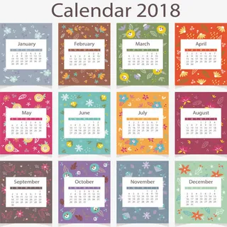 彩色花朵日历模板免抠