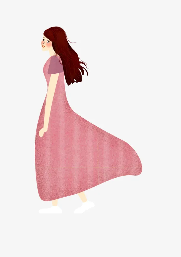 手绘人物插图春天踏青的女孩免抠