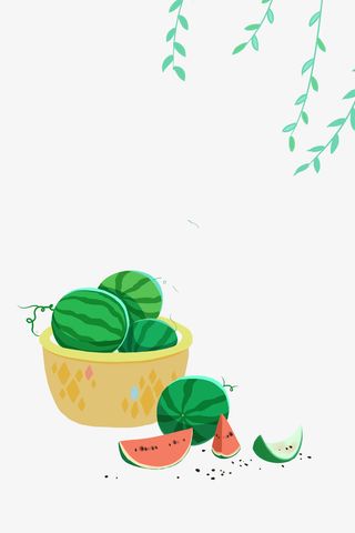 手绘西瓜柳条元素图免抠