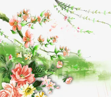 桃花绿水装饰免抠 桃花绿水装饰免抠