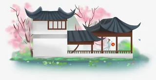 中国风手绘水墨风景山水徽派建筑40免抠