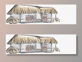 手绘茅草屋个人主页免抠手绘/卡通卡通元素