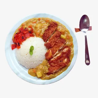 咖喱鸡排饭摆盘免抠