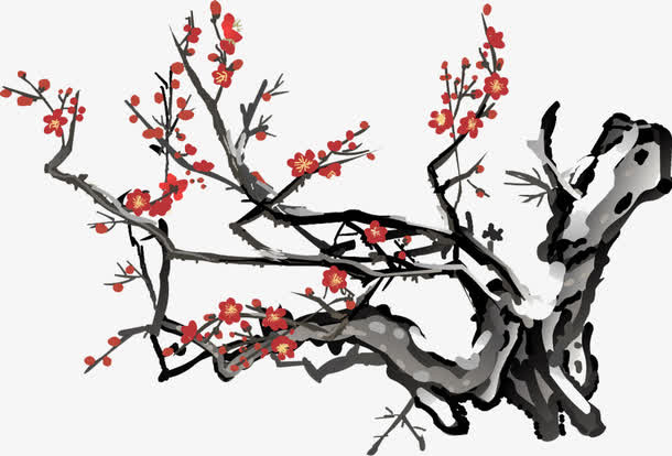 手绘冬日艺术梅花免抠