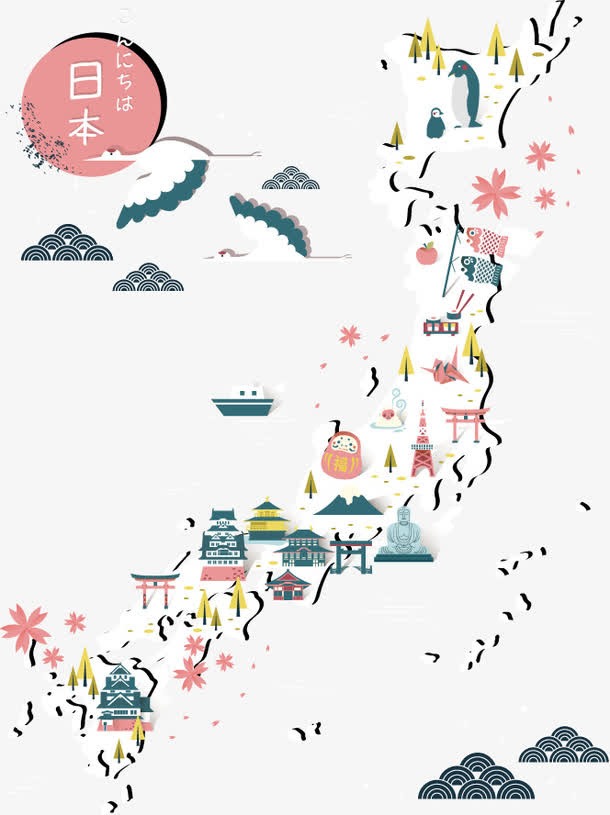 矢量漂浮日本旅游景点免抠