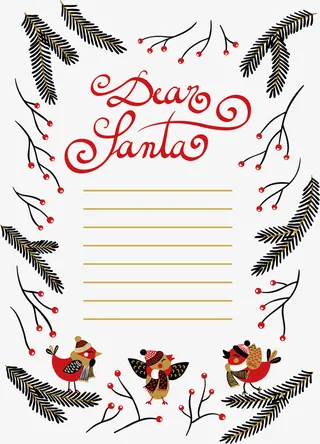 圣诞节树枝小鸟信纸免抠