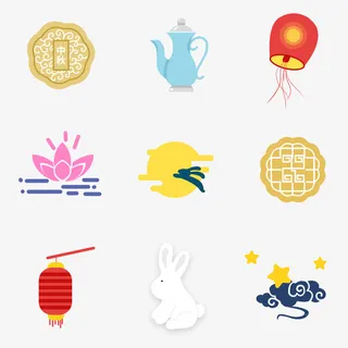 扁平化中秋图标元素免抠