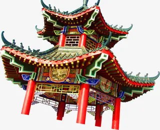 中国风复古四角亭名胜古迹免抠