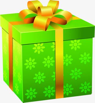 立绘彩绘绿色花纹礼盒包装免抠