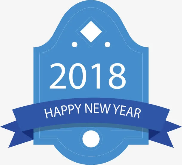 矢量蓝色新年快乐标签免抠