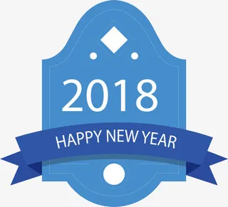 矢量蓝色新年快乐标签免抠