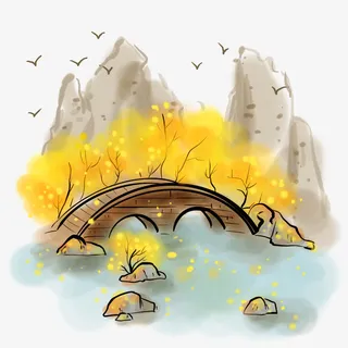 中国风秋季的石桥免抠