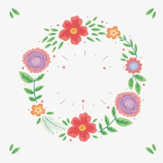 花朵叶子春天清新花环插花矢量素免抠