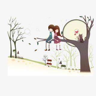 坐在树枝上的情侣免抠